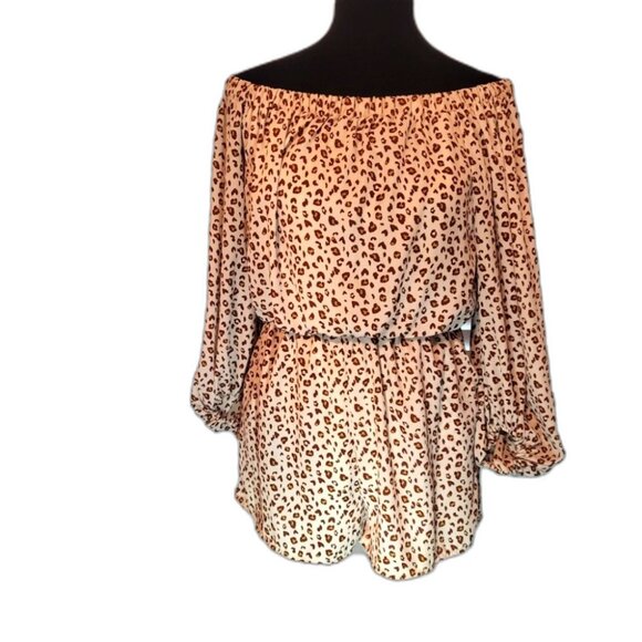 Off the Shoulder Long Sleeve Leopard ROMPER! - Picture 3 of 11